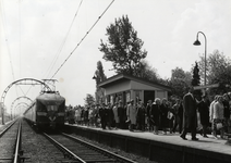 168797 Afbeelding van een gezelschap op het perron van het N.S.-station Soestdijkerstraatweg te Hilversum, ter ...